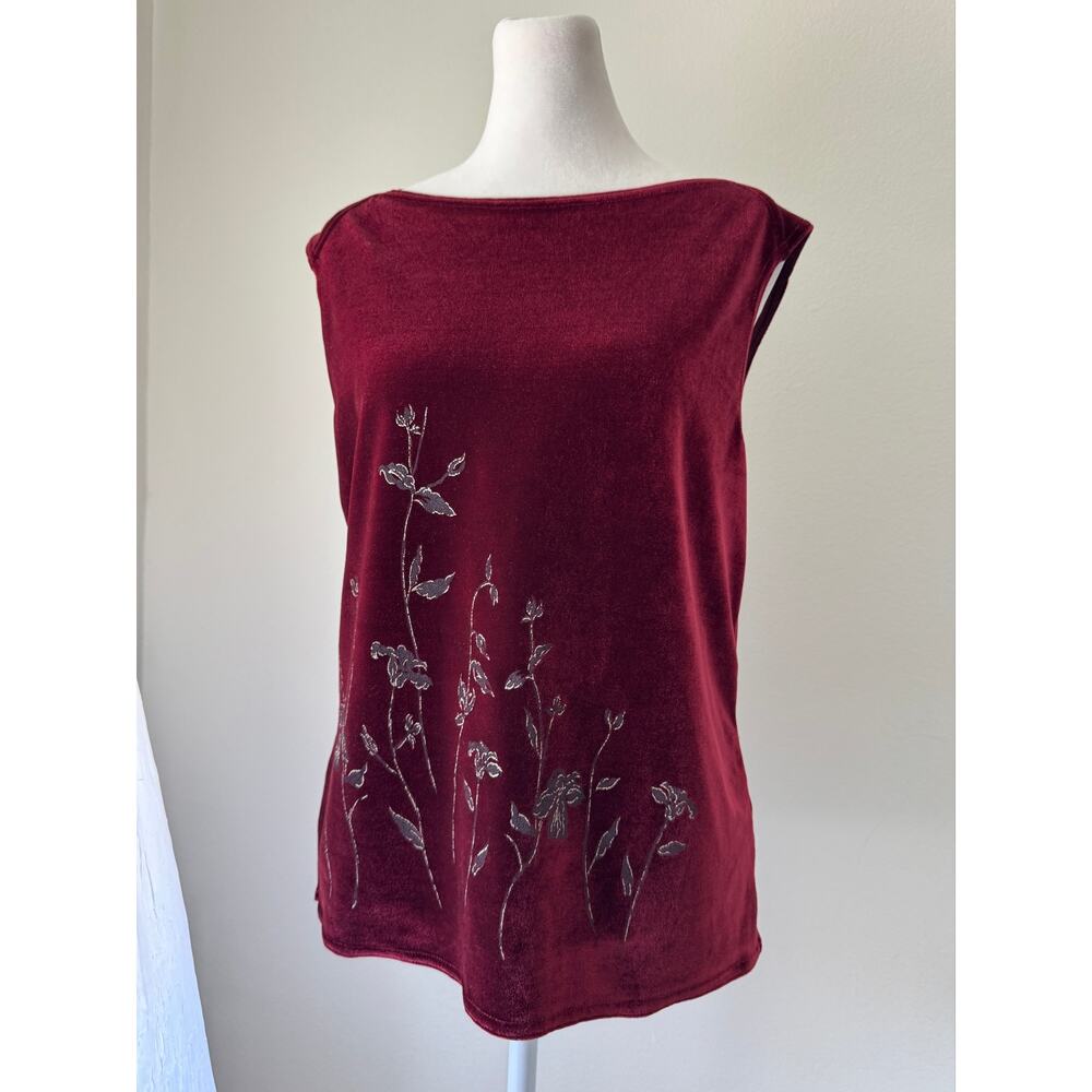 Vintage Y2K Norton Studio Burgundy Velvet Floral Print Tank Top
